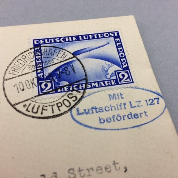 1928 Germany - USA Envelope Cover Blue Reichsmark Graf Zeppelin Stamps Luftpost - Picture 4 of 11